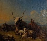 Eugne Joseph Verboeckhoven Shepherd with animals in the countryside oil painting